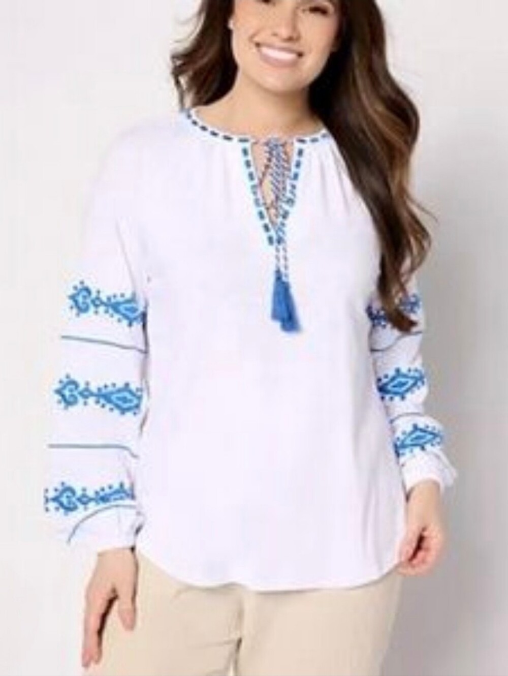 Belle Beach by Kim Gravel Santorini Fantasy Embroidered Top Sz L